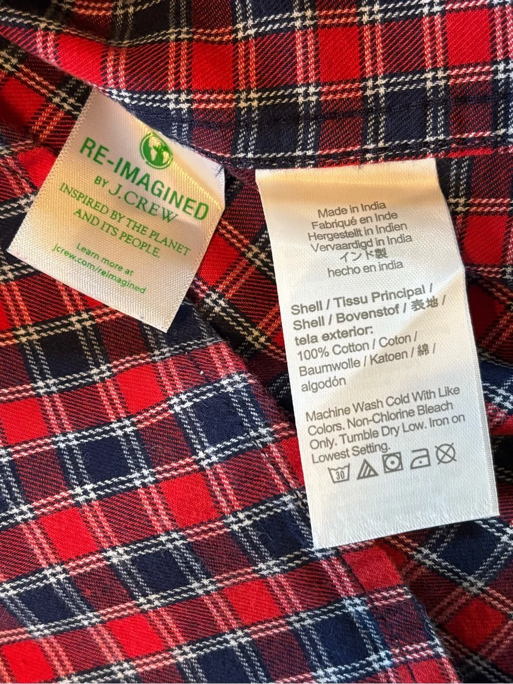 J. Crew Red and Navy Plaid Brushed Twill Button-Down Shirt, Size: L (6531)